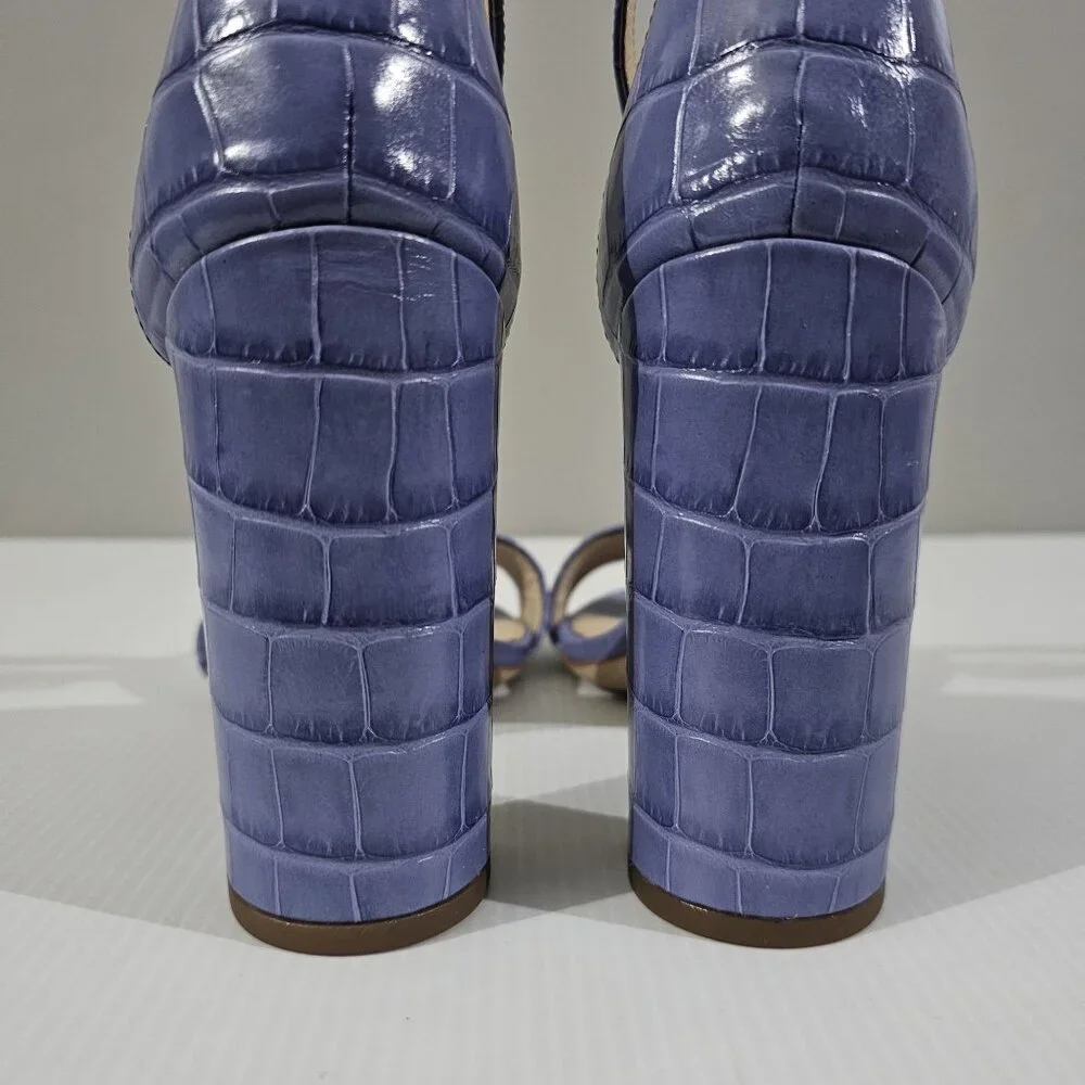 Sam Edelman Yaro Block Heel Sandal Womens 10 Purple Croc Embossed Leather